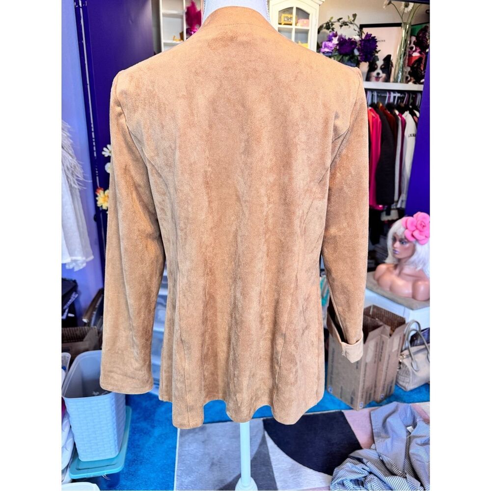 Chico's Tan Faux Suede Grommet Trim Open Drape Cardigan - Picture 5 of 7
